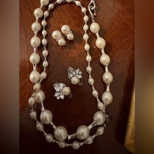 Carolee Cream Pearl Necklace Set with Silver Accents